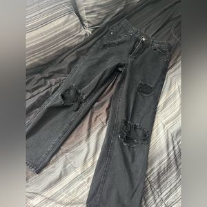 Distressed Black wide leg jeans